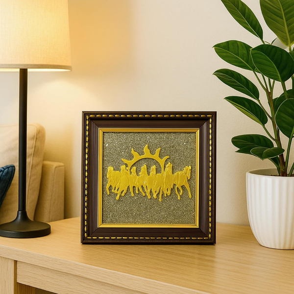 7 Horses Raw Pyrite Frame – Symbol of Success, Wealth, and Rapid Growth – Perfect for Home & Office