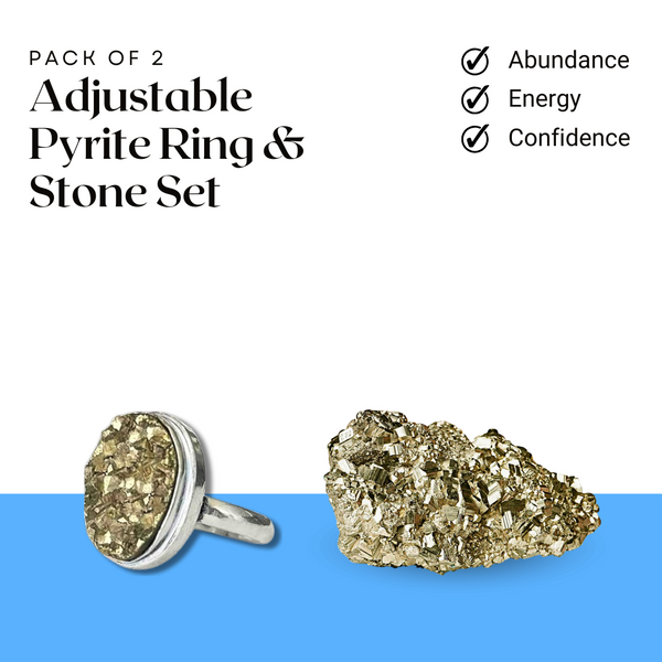 Pyrite Ring with Natural Pyrite Stone  Combo– Crystal Set for Money & Protection - Suitable for Unisex