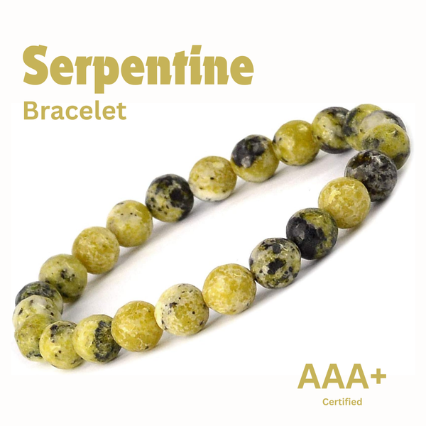 Close-up of Serpentine bracelet showing intricate details and natural Serpentine stone.