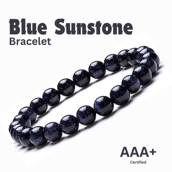 Close-up of Blue Sunstone bracelet showing intricate details and natural Blue Sunstone stone.
