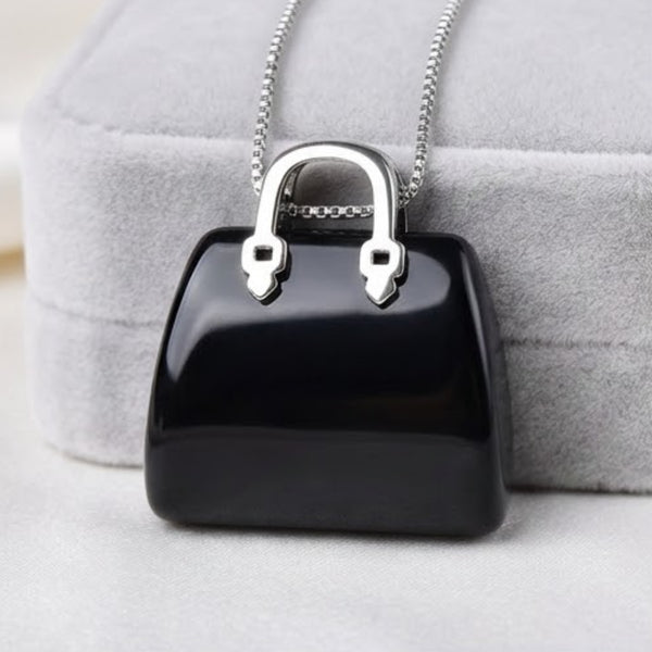 Black Tourmaline Mini Handbag Pendant – Symbol of Guarding, Grounding, and Shielding – Perfect for Daily Wear