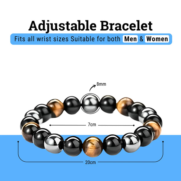 Triple Protection Bracelet – Hematite, Black Obsidian & Tiger’s Eye | Balance, Protection & Positive Energy
