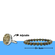Load image into Gallery viewer, Pyrite Ring &amp; Pyrite Bracelet Set – Healing Stone Jewelry for Wealth &amp; Protection

