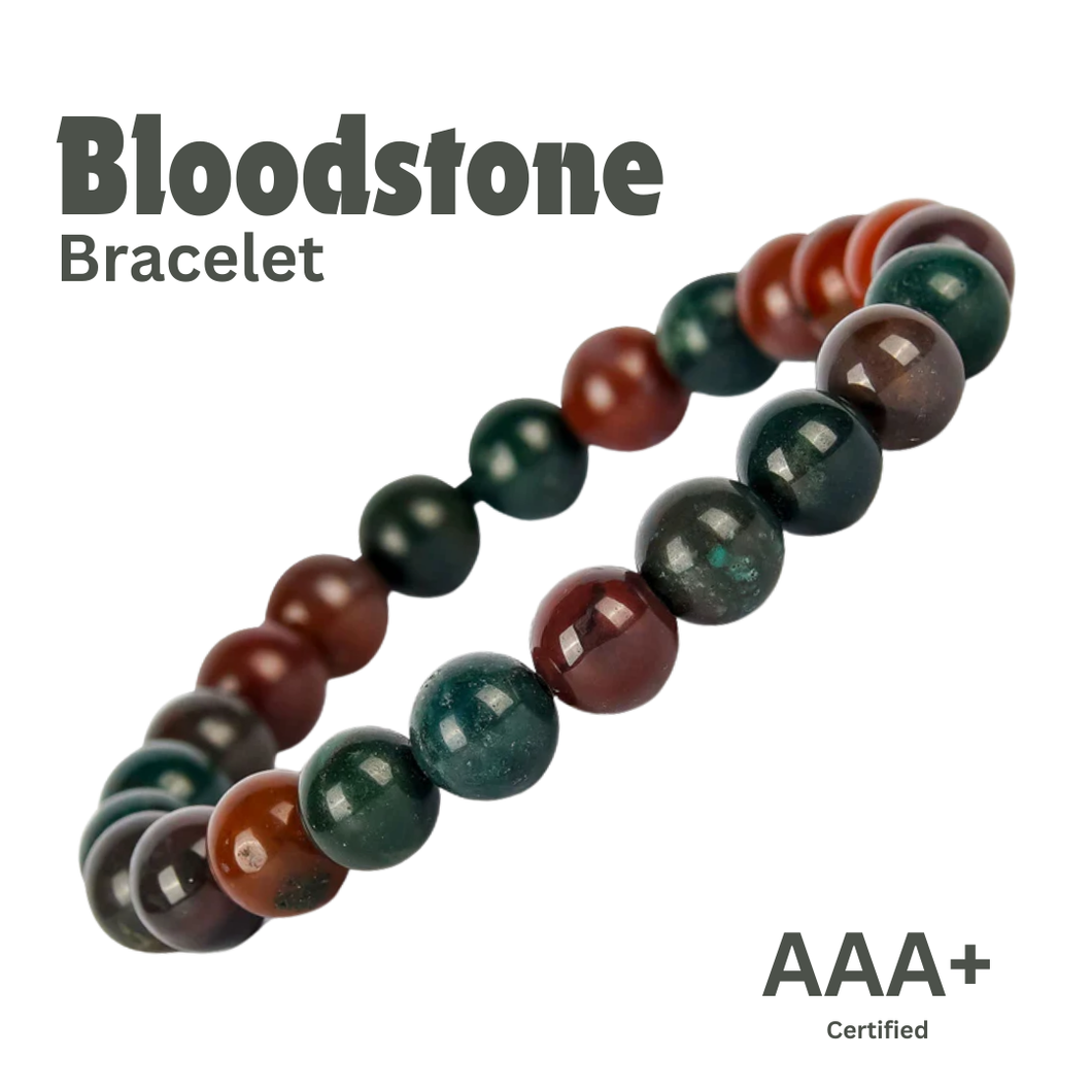 Close-up of Bloodstone bracelet showing intricate details and natural Bloodstone stone.