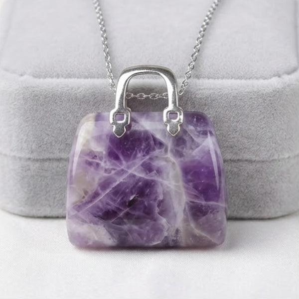 Amethyst Mini Handbag Pendant – Symbol of Peace, Intuition, and Rest – Perfect for Daily Wear