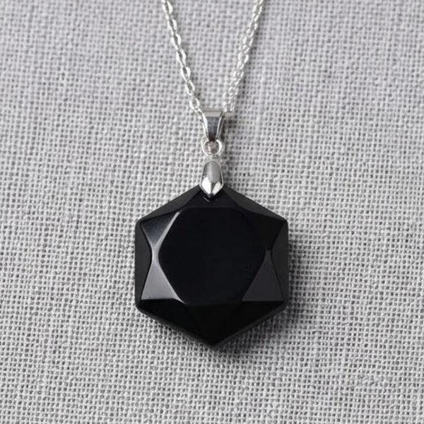 Black Tourmaline Hexagon Pendant – Symbol of Guarding, Grounding, and Shielding – Perfect for Daily Wear