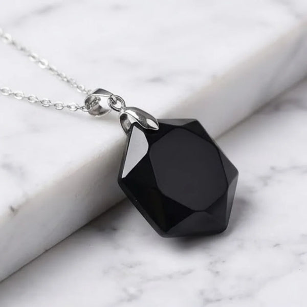 Black Tourmaline Hexagon Pendant – Symbol of Guarding, Grounding, and Shielding – Perfect for Daily Wear