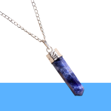 Load image into Gallery viewer, Sodalite Pencil Pendant with Chain - Helps in Intuition, Clarity, and Emotional Balance - Suitable for All
