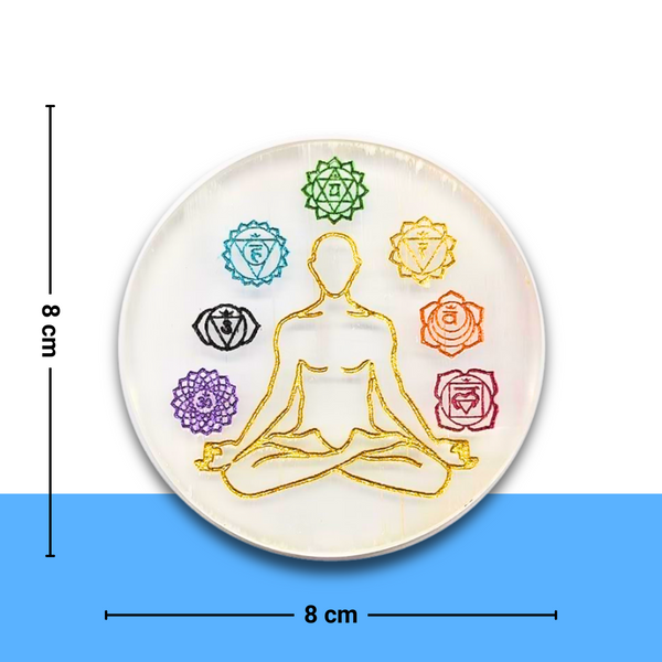 7 Chakra Natural Engraved Selenite Crystal Charging Plate — Healing Stone for Meditation, Reiki & Crystal Cleansing