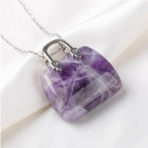 Amethyst Mini Handbag Pendant – Symbol of Peace, Intuition, and Rest – Perfect for Daily Wear
