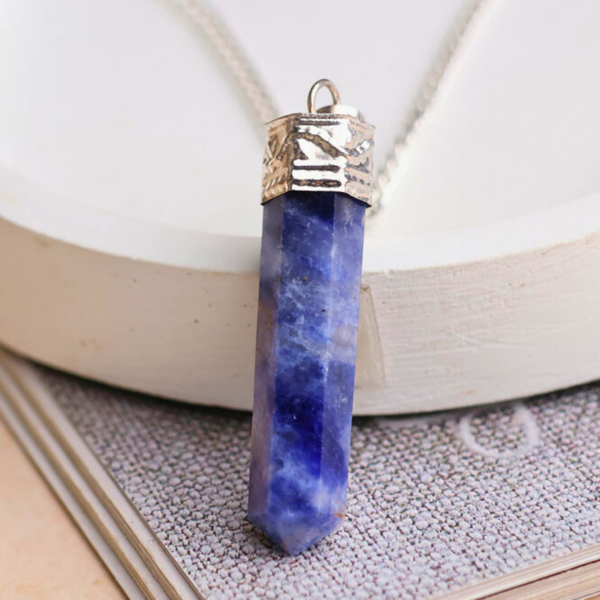 Sodalite Stone Pendant – Healing Crystal Pencil Necklace for Intuition & Clarity