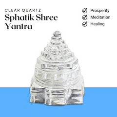 Sphatik Shree Yantra Original Crystal Idol - AAA Grade Clear Quartz for Meditation & Pooja (20-25g) - Certified