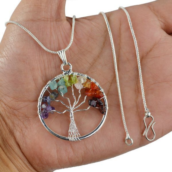 7 Chakra Tree of Life Pendant with Chain - Helps in Energy Balancing, Healing, and Spiritual Growth - Suitable for All