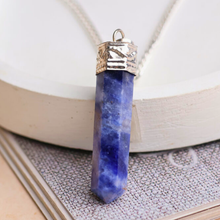 Load image into Gallery viewer, Sodalite Pencil Pendant with Chain - Helps in Intuition, Clarity, and Emotional Balance - Suitable for All
