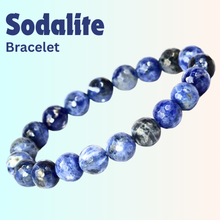 Load image into Gallery viewer, A collection of Amethyst, Firoza and Sodalite bracelet showcasing different styles and sizes along with their Amethyst, Firoza and Sodalite bracelet benefits.
