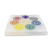 Load image into Gallery viewer, Square Selenite Seven Chakra Crystal Charging Plate for Crystal Cleansing, Reiki Healing, Meditation, and Spiritual Growth
