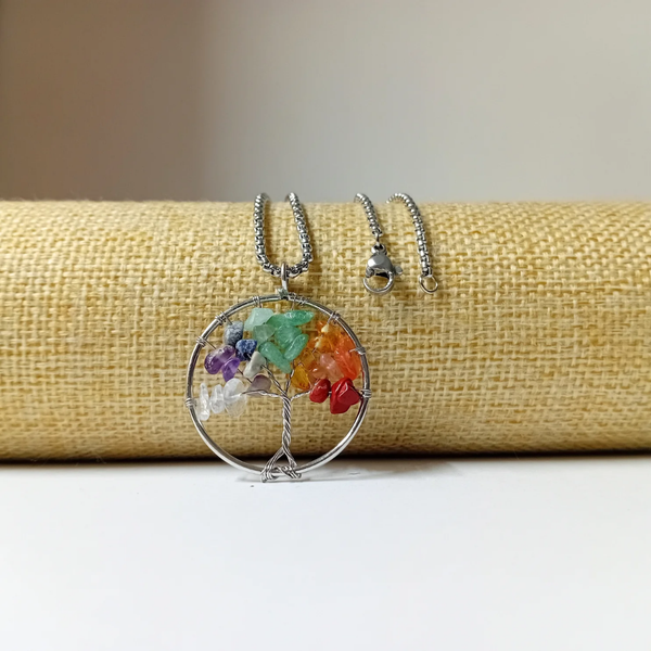7 Chakra Tree of Life Pendant with Chain - Helps in Energy Balancing, Healing, and Spiritual Growth - Suitable for All