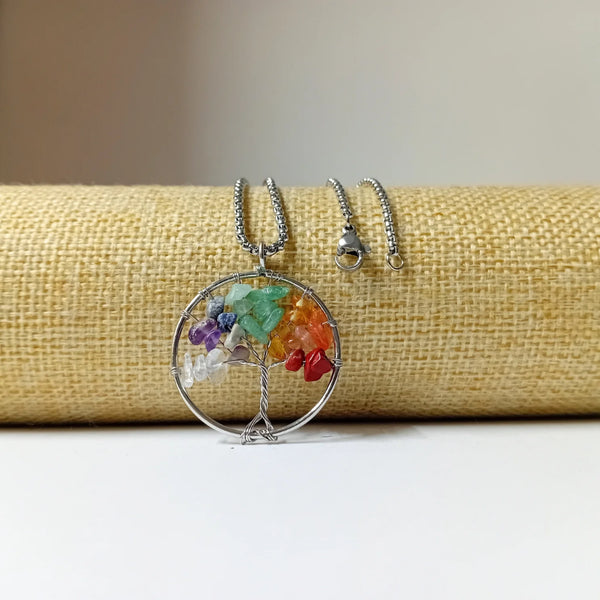 7 Chakra Tree of Life Pendant with Chain - Helps in Energy Balancing, Healing, and Spiritual Growth - Suitable for All