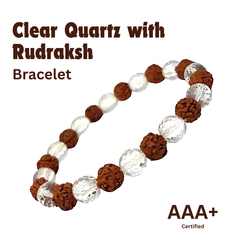 Combination of Clear Quartz & Rudraksh Round Beaded Bracelet for Calmness & Spiritual Connection