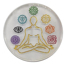 Load image into Gallery viewer, 7 Chakra Natural Engraved Selenite Crystal Charging Plate for Healing, Meditation &amp; Crystal Cleansing
