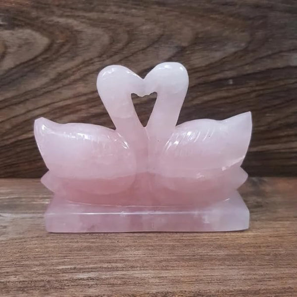 Rose Quartz Stone Swan Pair – Symbol of Love, Healing & Harmony