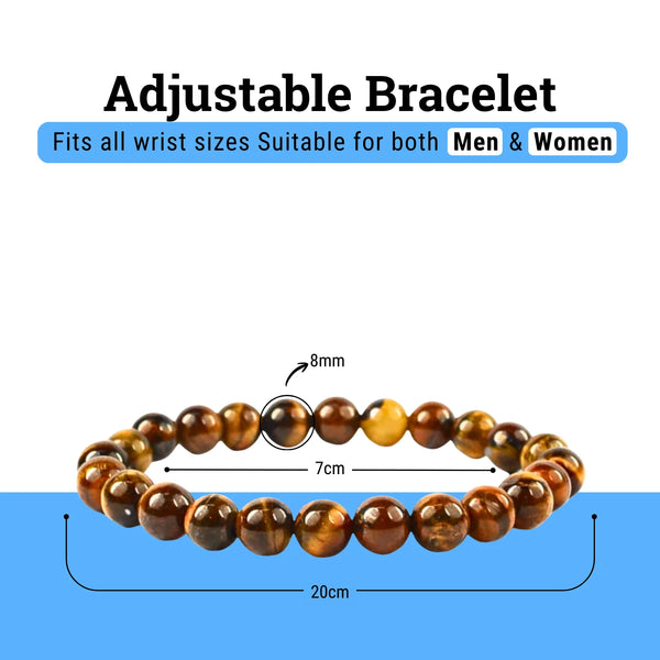 Brown Tiger Eye Stone Bracelet – Certified Healing Stone for Will Power, Focus & Protection