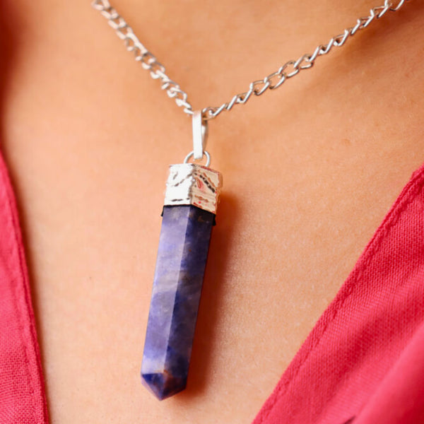 Sodalite Stone Pendant – Healing Crystal Pencil Necklace for Intuition & Clarity