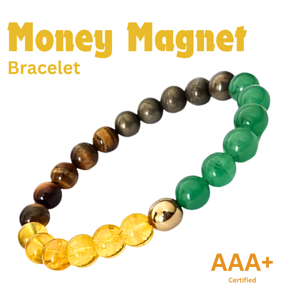 Money Magnet Crystal Bracelet – Citrine, Hematite, Green Aventurine, Pyrite & Tiger Eye | Wealth, Prosperity & Positive Energy
