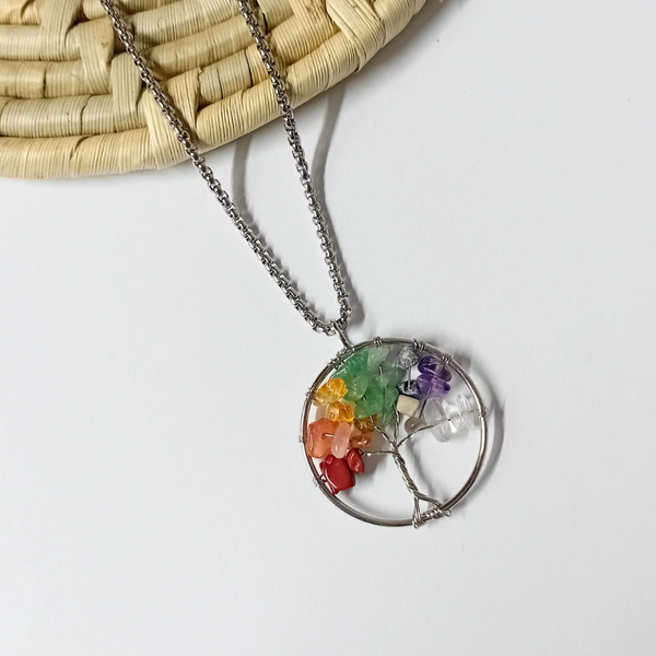 7 Chakra Tree of Life Pendant with Chain - Helps in Energy Balancing, Healing, and Spiritual Growth - Suitable for All
