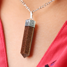 Load image into Gallery viewer, Goldstone Pencil Pendant with Chain - Helps in Confidence, Motivation, and Positive Energy - Suitable for All
