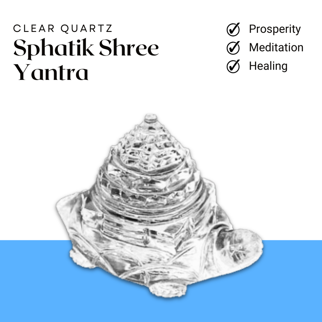 Sphatik Shree Yantra Turtle - AAA Grade Clear Quartz Crystal for Meditation & Pooja (20-25g) - Certified
