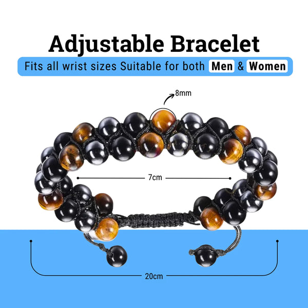 Dual Layered Triple Protection Bracelet – Unisex Healing Crystal Jewelry for Confidence, Strength & Balance