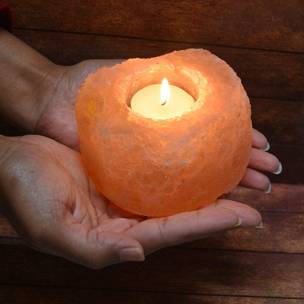 Himalayan Rock Salt Stone Lamp Tea Light Candle Holder – Healing Crystal Decor