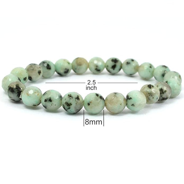 The Kiwi Jasper bracelet with a focus on its vibrant color and unique texture.