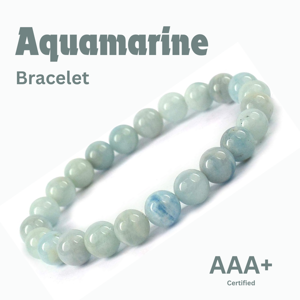 Natural Aquamarine Round Beads Stretch Bracelets, Charged by Reiki Grand Master & Vastu Expert for Unisex
