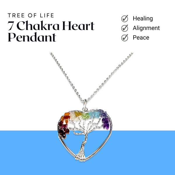Heart-Shaped 7 Chakra Tree Pendant – Healing Crystals Necklace | Crystal Pendant Chain