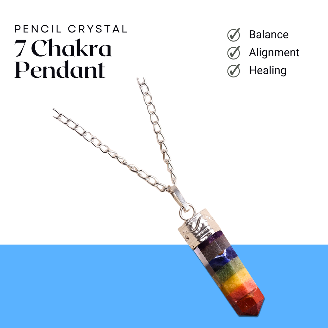 7 Chakra Pencil Pendant with Chain - Helps in Energy Balance, Healing, and Spiritual Growth - Suitable for All