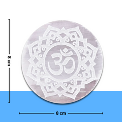 Selenite Charging Plate with Engraved Ohm Symbol — Healing Stone for Reiki Healing, Meditation & Energy Cleansing