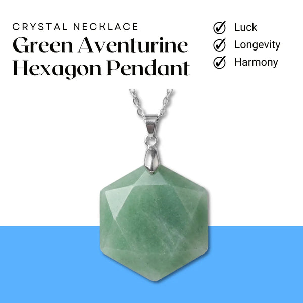 Green Aventurine Hexagon Pendant – Symbol of Luck, Longevity, and Harmony – Perfect for Daily Wear