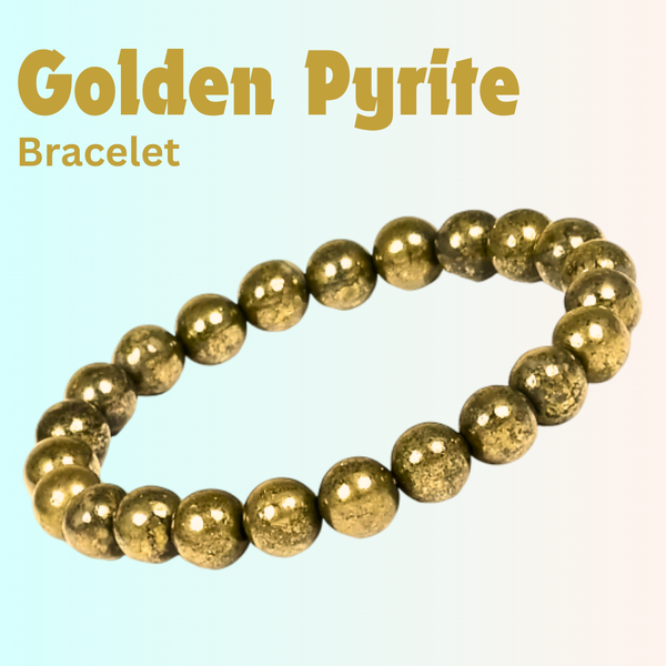 The Evil eye, Golden Pyrite and Clear Quartz bracelet with a focus on its vibrant color and unique texture.