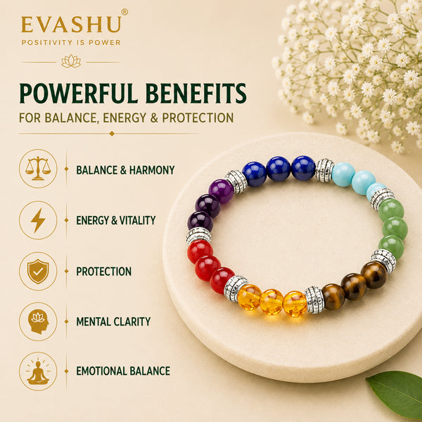 7 Chakra Bracelet – Natural Stone Bracelet for Energy Balance & Everyday Wear | Unisex Crystal Jewellery - Close Up Detail Texture | Natural Seven Chakra Crystal Bracelet for Chakra Balance & Energy Alignment