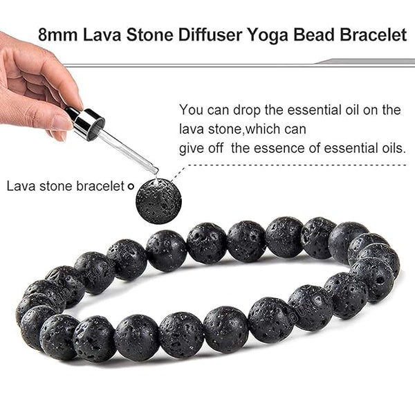 Mystic Ember  Lava Stone Handmade stretchable Power Bracelet For Both Men and Women - Black (Pack of 3)