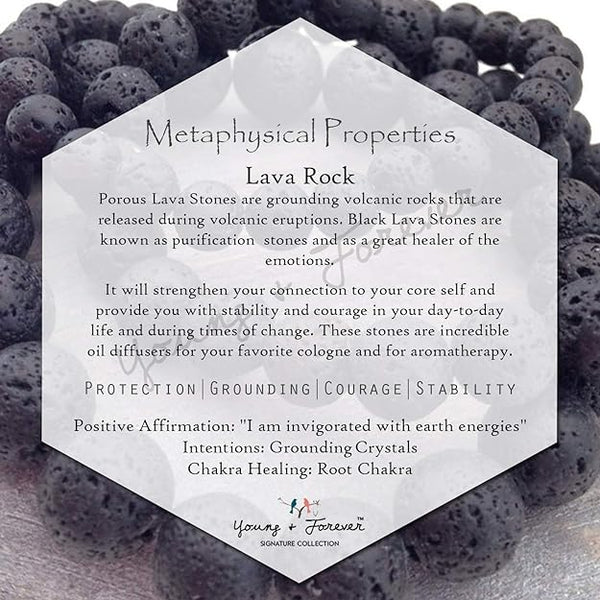Mystic Ember  Lava Stone Handmade stretchable Power Bracelet For Both Men and Women - Black (Pack of 3)