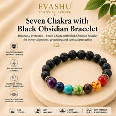 7 Chakra Bracelet with Black Obsidian – Natural Stone Bracelet for Protection, Balance & Everyday Wear | Unisex Crystal Jewellery