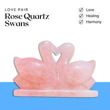 Load image into Gallery viewer, Natural Pink Rose Quartz Swan Pair - Handcrafted Love Birds for Love &amp; Relationship - Ideal Gift for Couples
