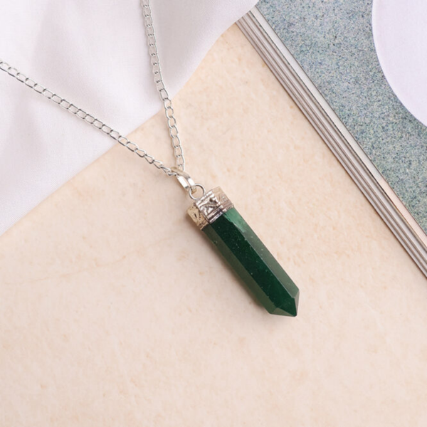 Green Jade Stone Pendant – Pencil Necklace for Prosperity, Harmony & Emotional Balance