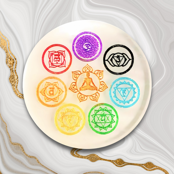 Seven Chakra Selenite Round Plate – Powerful Healing Crystal Tool For Energy Healing & Meditation