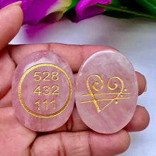 Load image into Gallery viewer, Rose Quartz Healing Coin with Zibu Symbol – Healing Crystal for Love, Compassion &amp; Emotional Balance
