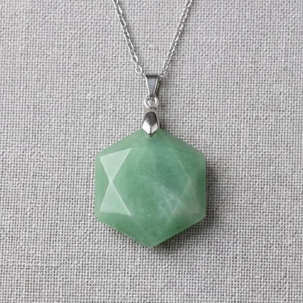 Green Aventurine Hexagon Pendant – Symbol of Luck, Longevity, and Harmony – Perfect for Daily Wear