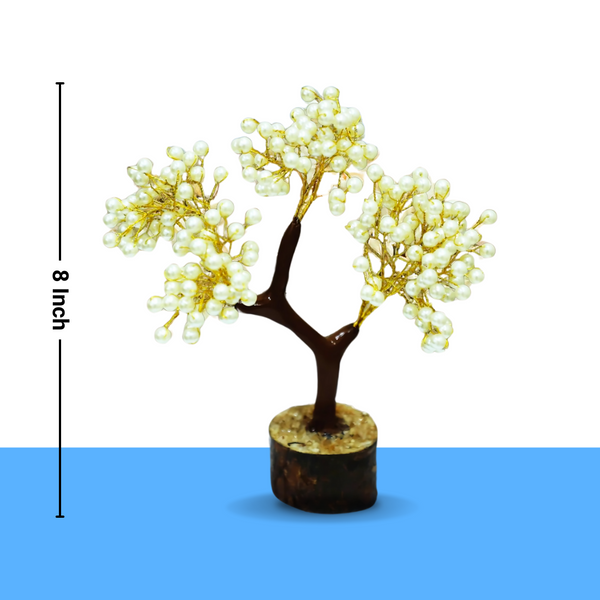 8-inch wooden showpiece with natural pearl tree promoting peace, positivity, and healing energy.